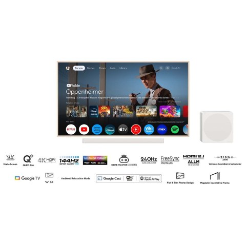 Telewizor TCL NXTFrame 55A300 PRO QLED 55'' 4K Ultra HD 144Hz Google TV Dolby Vision IQ Biały Telewizor TCL NXTFrame 55A300 PRO QLED 55'' 4K Ultra HD 144Hz Google TV Dolby Vision IQ Biały