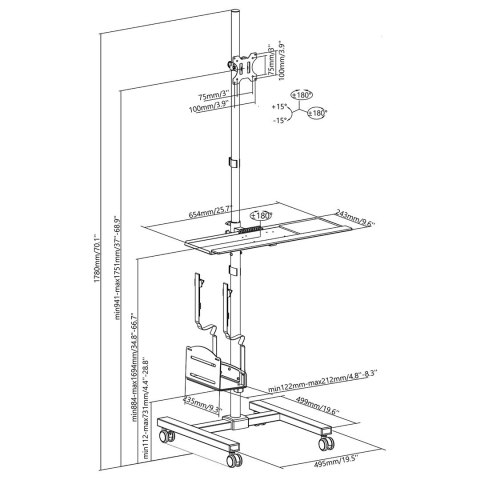 MACLEAN WÓZEK STAND PROFESJONALNY, MOBILNE STANOWISKO KOMPUTEROWE NA KÓŁKACH, MAX 17"-32", MAX 20KG MC-793 W MACLEAN WÓZEK STAND PROFESJONALNY, MOBILNE STANOWISKO KOMPUTEROWE NA KÓŁKACH, MAX 17"-32", MAX 20KG MC-793 W