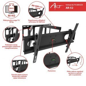 Uchwyt ścienny do telewizora ART AR-52 (ścienne; 30" - 70"; max. 60kg) Uchwyt ścienny do telewizora ART AR-52 (ścienne; 30" - 70"; max. 60kg)
