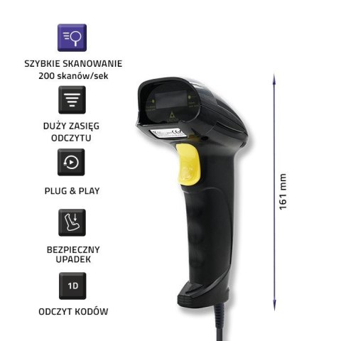 QOLTEC CZYTNIK KODÓW KRESKOWYCH LASEROWY | 1D | USB | CZARNY QOLTEC CZYTNIK KODÓW KRESKOWYCH LASEROWY | 1D | USB | CZARNY