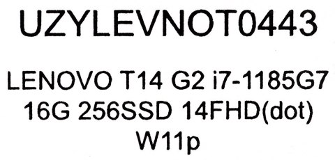 LENOVO ThinkPad T14 G2 i7-1185G7 16GB 256GB SSD 14" FHD(dotyk) Win11pro (QWERTY multilanguage) + zasilacz UŻYWANY LENOVO ThinkPad T14 G2 i7-1185G7 16GB 256GB SSD 14" FHD(dotyk) Win11pro (QWERTY multilanguage) + zasilacz UŻYWANY