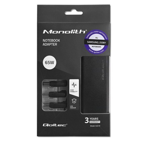 QOLTEC ZASILACZ DO LAPTOPÓW SPECJALIZOWANY DO SAMSUNG / SONY 65W | 3WTYCZKI | +KABEL ZASILAJĄCY QOLTEC ZASILACZ DO LAPTOPÓW SPECJALIZOWANY DO SAMSUNG / SONY 65W | 3WTYCZKI | +KABEL ZASILAJĄCY