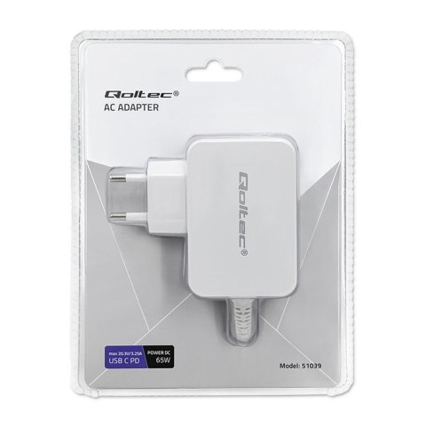 QOLTEC ZASILACZ SIECIOWY 65W | 5-20.3V | 2-3.25A | USB TYP C | PD | BIAŁY QOLTEC ZASILACZ SIECIOWY 65W | 5-20.3V | 2-3.25A | USB TYP C | PD | BIAŁY