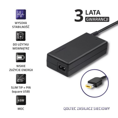 Zasilacz Qoltec 50098.45W do notebooka Lenovo (20 V; 2,25 A; 45W; Slim Tip ) Zasilacz Qoltec 50098.45W do notebooka Lenovo (20 V; 2,25 A; 45W; Slim Tip )