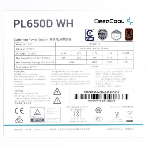 Zasilacz Deepcool PL650D WH 650W Bronze white Zasilacz Deepcool PL650D WH 650W Bronze white