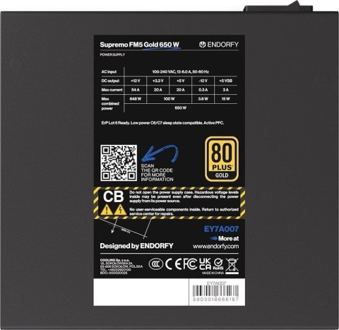 Zasilacz ENDORFY Supremo FM5 650W 80 Plus Gold Zasilacz ENDORFY Supremo FM5 650W 80 Plus Gold