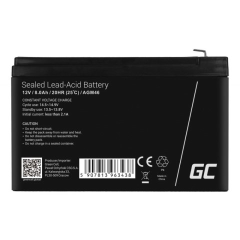 GREEN CELL AKUMULATOR ŻELOWY AGM46 12V 8AH GREEN CELL AKUMULATOR ŻELOWY AGM46 12V 8AH