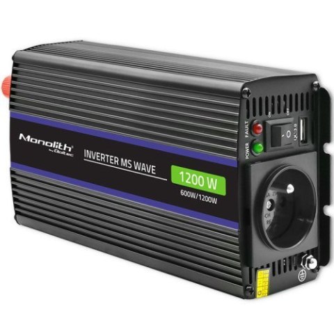 QOLTEC PRZETWORNICA NAPIĘCIA MONOLITH 1200 MS WAVE | 12V NA 230V | 600/1200W | USB QOLTEC PRZETWORNICA NAPIĘCIA MONOLITH 1200 MS WAVE | 12V NA 230V | 600/1200W | USB