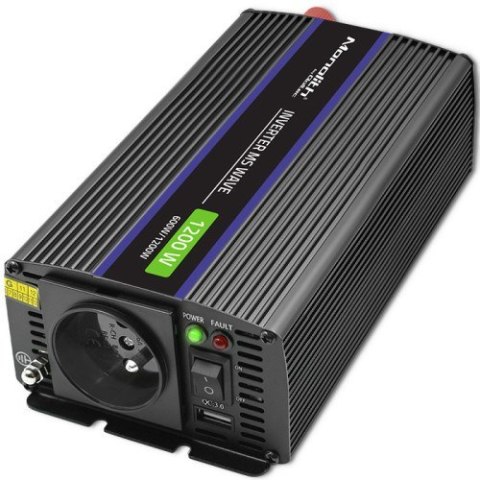 QOLTEC PRZETWORNICA NAPIĘCIA MONOLITH 1200 MS WAVE | 12V NA 230V | 600/1200W | USB QOLTEC PRZETWORNICA NAPIĘCIA MONOLITH 1200 MS WAVE | 12V NA 230V | 600/1200W | USB