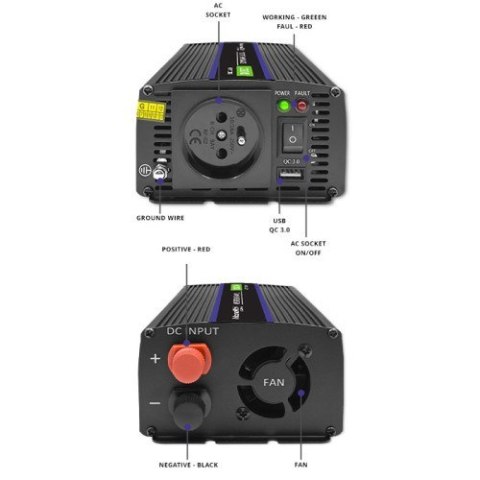 QOLTEC PRZETWORNICA NAPIĘCIA MONOLITH 1200 MS WAVE | 12V NA 230V | 600/1200W | USB QOLTEC PRZETWORNICA NAPIĘCIA MONOLITH 1200 MS WAVE | 12V NA 230V | 600/1200W | USB