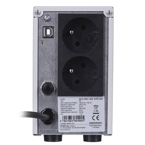 Zasilacz UPS Ever ECO PRO (1200VA) (W/EAVRTO-001K20/00) Zasilacz UPS Ever ECO PRO (1200VA) (W/EAVRTO-001K20/00)