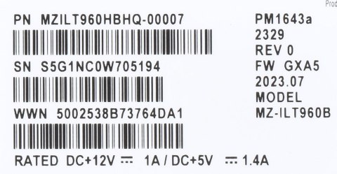 Dysk SSD Samsung PM1643a 960GB 2.5" SAS 12Gb/s MZILT960HBHQ-00007 (DWPD 1) Samsung SemiConductor