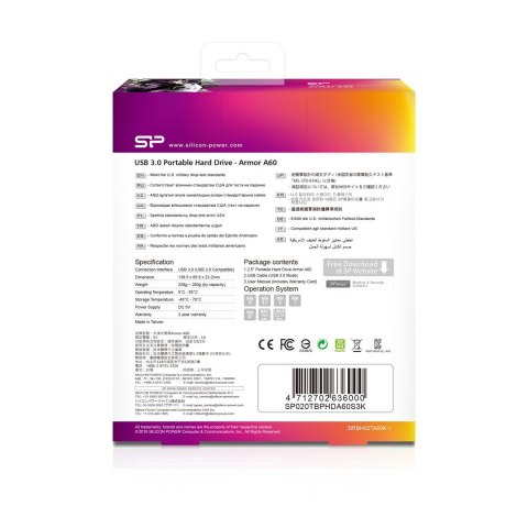 Dysk zewnętrzny HDD Silicon Power Armor A60 (2TB; 2.5"; USB 3.2; 5400 obr/min; Green-Black; SP020TBPHDA60S3K) Silicon Power