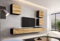 Cama MEBLE Szafka RTV VIGO '140' 30/140/40 czarny/dąb wotan