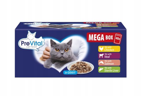 PREVITAL PREVITAL saszetki dla kota mix smaków box 40x100g PREVITAL PREVITAL saszetki dla kota mix smaków box 40x100g