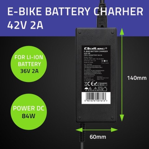 Qoltec QOLTEC ŁADOWARKA DO BATERII ROWERU ELEKTRYCZNEGO 36V | 42V | 2A | 5.5*2.5 Qoltec QOLTEC ŁADOWARKA DO BATERII ROWERU ELEKTRYCZNEGO 36V | 42V | 2A | 5.5*2.5