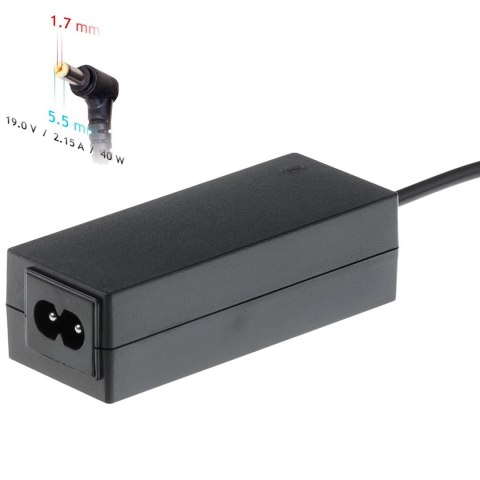 Zasilacz sieciowy Akyga AK-ND-47 do notebooka Acer, DELL, Packard Bell (19 V; 2,15 A; 40W; 5.5 mm x 1.7 mm) Zasilacz sieciowy Akyga AK-ND-47 do notebooka Acer, DELL, Packard Bell (19 V; 2,15 A; 40W; 5.5 mm x 1.7 mm)