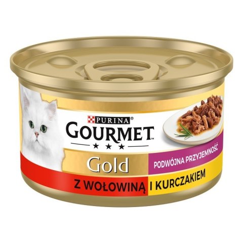 PURINA NESTLE GOURMET GOLD Wołowina z kurczakiem mix kawałków na parze i w sosie - mokra karma dla kota - 85 g PURINA NESTLE GOURMET GOLD Wołowina z kurczakiem mix kawałków na parze i w sosie - mokra karma dla kota - 85 g