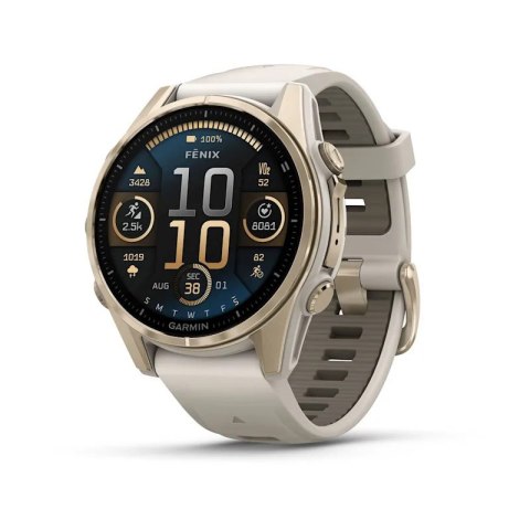 Garmin Garmin Fenix 8 43 mm AMOLED Sapphire Soft gold z piaskowo-beżowym paskiem Garmin Garmin Fenix 8 43 mm AMOLED Sapphire Soft gold z piaskowo-beżowym paskiem