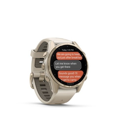 Garmin Garmin Fenix 8 43 mm AMOLED Sapphire Soft gold z piaskowo-beżowym paskiem Garmin Garmin Fenix 8 43 mm AMOLED Sapphire Soft gold z piaskowo-beżowym paskiem