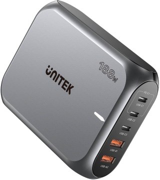 UNITEK UNITEK ŁADOWARKA SIECIOWA 2X USB-A 3X USB-C GAN PD 3.1 188W