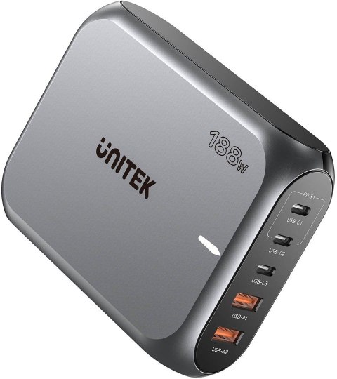 UNITEK UNITEK ŁADOWARKA SIECIOWA 2X USB-A 3X USB-C GAN PD 3.1 188W UNITEK UNITEK ŁADOWARKA SIECIOWA 2X USB-A 3X USB-C GAN PD 3.1 188W
