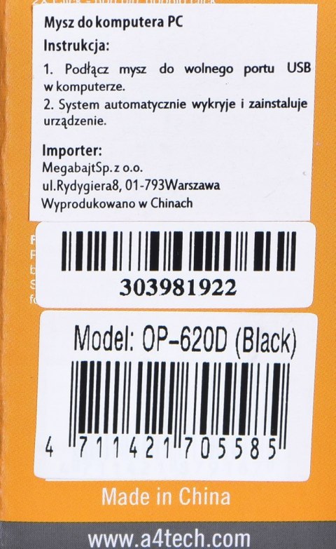 A4 TECH Mysz A4 TECH A4TMYS30398 (optyczna; 800 DPI; kolor czarny) A4 TECH Mysz A4 TECH A4TMYS30398 (optyczna; 800 DPI; kolor czarny)