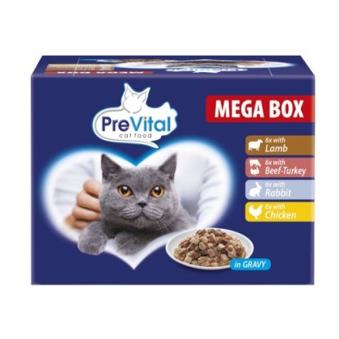 PREVITAL PREVITAL Megabox z jagnięciną, wołowiną, królikiem i kurczakiem - karma dla kota 24x100g PREVITAL PREVITAL Megabox z jagnięciną, wołowiną, królikiem i kurczakiem - karma dla kota 24x100g