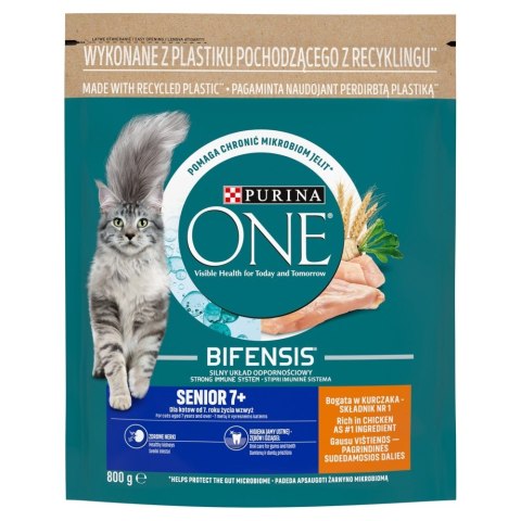 PURINA NESTLE PURINA One Bifensis Senior 7+ Bogata w Kurczaka i Pełne Ziarna - sucha karma dla kota - 800 g PURINA NESTLE PURINA One Bifensis Senior 7+ Bogata w Kurczaka i Pełne Ziarna - sucha karma dla kota - 800 g