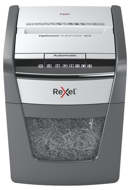 REXEL Rexel Niszczarka Optimum AutoFeed+ 50X, (P-4), 50 kartek, 20 l kosz REXEL Rexel Niszczarka Optimum AutoFeed+ 50X, (P-4), 50 kartek, 20 l kosz