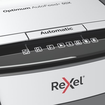 REXEL Rexel Niszczarka Optimum AutoFeed+ 50X, (P-4), 50 kartek, 20 l kosz REXEL Rexel Niszczarka Optimum AutoFeed+ 50X, (P-4), 50 kartek, 20 l kosz
