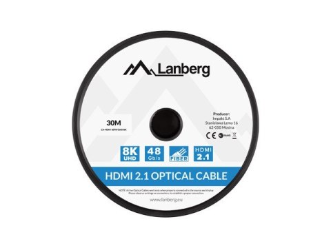 Lanberg LANBERG KABEL HDMI M/M V2.1 30M 8K OPTYCZNY AOC CA-HDMI-30FB-0300-BK Lanberg LANBERG KABEL HDMI M/M V2.1 30M 8K OPTYCZNY AOC CA-HDMI-30FB-0300-BK