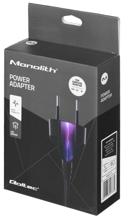 Qoltec QOLTEC ZASILACZ DO MONITORA SAMSUNG 42W | 14V | 3A | 6.5*4.4 |+KABEL ZASILAJĄCY Qoltec QOLTEC ZASILACZ DO MONITORA SAMSUNG 42W | 14V | 3A | 6.5*4.4 |+KABEL ZASILAJĄCY