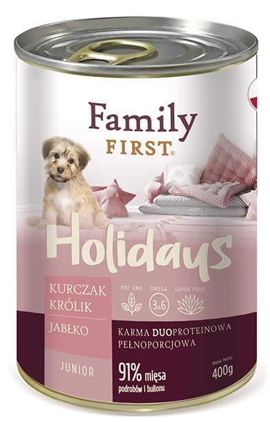 Family FIRST FAMILY FIRST Holidays Junior Kurczak, królik, jabłko - mokra karma dla psa - 400 g Family FIRST FAMILY FIRST Holidays Junior Kurczak, królik, jabłko - mokra karma dla psa - 400 g