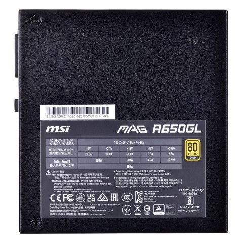 MSI Zasilacz MSI MAG A650GL 650W 80+ Gold MSI Zasilacz MSI MAG A650GL 650W 80+ Gold