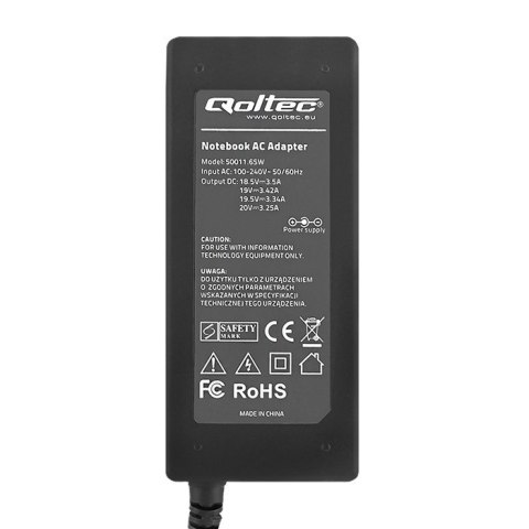 Qoltec Zasilacz Qoltec 50011 do notebooka (18,5 V, 19 V, 19,5 V, 20 V; 3,25 A, 3,42 A, 3,5 A; 65W; 4.8 mm, 5.0 mm, 5.5 mm, 6.5 mm, 7.4 Qoltec Zasilacz Qoltec 50011 do notebooka (18,5 V, 19 V, 19,5 V, 20 V; 3,25 A, 3,42 A, 3,5 A; 65W; 4.8 mm, 5.0 mm, 5.5 mm, 6.5 mm, 7.4
