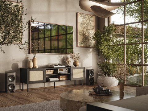Szafka RTV JUTA 180x39,5x55,5 czarny + linol calabria Szafka RTV JUTA 180x39,5x55,5 czarny + linol calabria