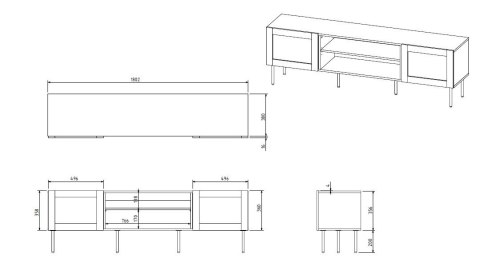 Szafka RTV JUTA 180x39,5x55,5 czarny + linol calabria Szafka RTV JUTA 180x39,5x55,5 czarny + linol calabria