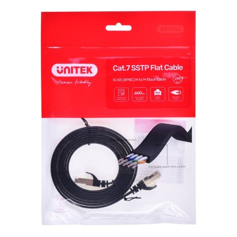 UNITEK UNITEK KABEL SIECIOWY ETHERNET RJ45 PŁASKI, CAT.7, 2M UNITEK UNITEK KABEL SIECIOWY ETHERNET RJ45 PŁASKI, CAT.7, 2M