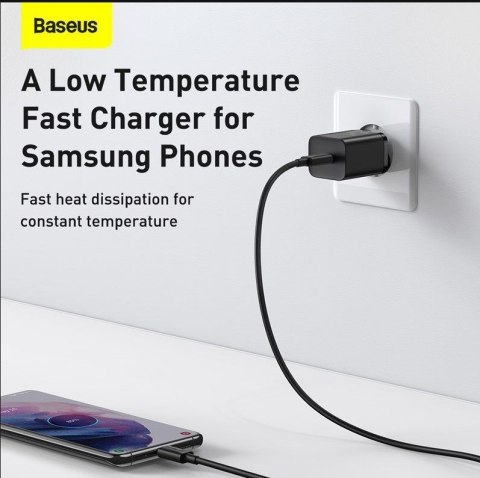 Baseus BASEUS ŁADOWARKA SIECIOWA Z KABLEM USB-C DO USB-C TZCCSUP-L01 SUPER SI 1C 25W CZARNA