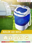 Adler Pralka turystyczna Adler AD 8051 (1000 obr/min; 3 kg; 370 mm; kolor niebieski)