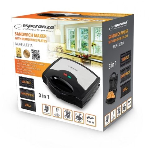 Esperanza Opiekacz do kanapek Esperanza Muffuletta EKT005 (700W; kolor czarny, kolor inox) Esperanza Opiekacz do kanapek Esperanza Muffuletta EKT005 (700W; kolor czarny, kolor inox)