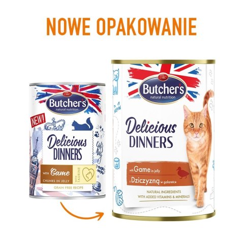 Butcher's BUTCHER'S Delicious Dinners Kawałki z dziczyzną w galaretce - mokra karma dla kota - 400 g Butcher's BUTCHER'S Delicious Dinners Kawałki z dziczyzną w galaretce - mokra karma dla kota - 400 g