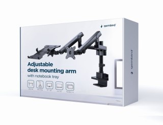 GEMBIRD GEMBIRD BIURKOWE REGULOWANE RAMIĘ/UCHWYT NA 2 MONITORY + PÓŁKA NA NOTEBOOKA 17-32, VESA 100X100MM, DO 8 KG