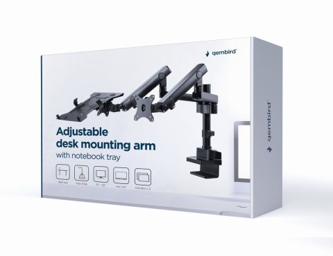 GEMBIRD GEMBIRD BIURKOWE REGULOWANE RAMIĘ/UCHWYT NA 2 MONITORY + PÓŁKA NA NOTEBOOKA 17-32, VESA 100X100MM, DO 8 KG GEMBIRD GEMBIRD BIURKOWE REGULOWANE RAMIĘ/UCHWYT NA 2 MONITORY + PÓŁKA NA NOTEBOOKA 17-32, VESA 100X100MM, DO 8 KG
