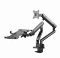 GEMBIRD GEMBIRD BIURKOWE REGULOWANE RAMIĘ/UCHWYT NA 2 MONITORY + PÓŁKA NA NOTEBOOKA 17-32, VESA 100X100MM, DO 8 KG