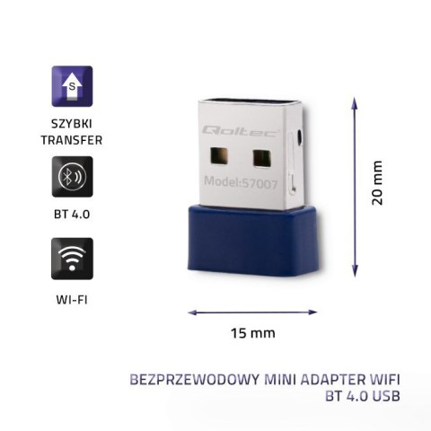 Qoltec QOLTEC ADAPTER WI-FI BEZPRZEWODOWY STANDARD N | BT 4.0 USB Qoltec QOLTEC ADAPTER WI-FI BEZPRZEWODOWY STANDARD N | BT 4.0 USB