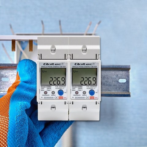 Qoltec QOLTEC LICZNIK ENERGII JEDNOFAZOWY ELEKTRONICZNY NA SZYNĘ DIN | 230V | LCD | WI-FI Qoltec QOLTEC LICZNIK ENERGII JEDNOFAZOWY ELEKTRONICZNY NA SZYNĘ DIN | 230V | LCD | WI-FI