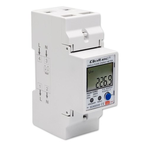 Qoltec QOLTEC LICZNIK ENERGII JEDNOFAZOWY ELEKTRONICZNY NA SZYNĘ DIN | 230V | LCD | WI-FI Qoltec QOLTEC LICZNIK ENERGII JEDNOFAZOWY ELEKTRONICZNY NA SZYNĘ DIN | 230V | LCD | WI-FI