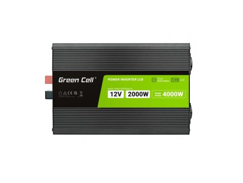 Green Cell GREEN CELL PRZETWORNICA LCD 12V/230V 2000W/4000W CZYSTY SINUS INVGC12P2000LCD Green Cell GREEN CELL PRZETWORNICA LCD 12V/230V 2000W/4000W CZYSTY SINUS INVGC12P2000LCD